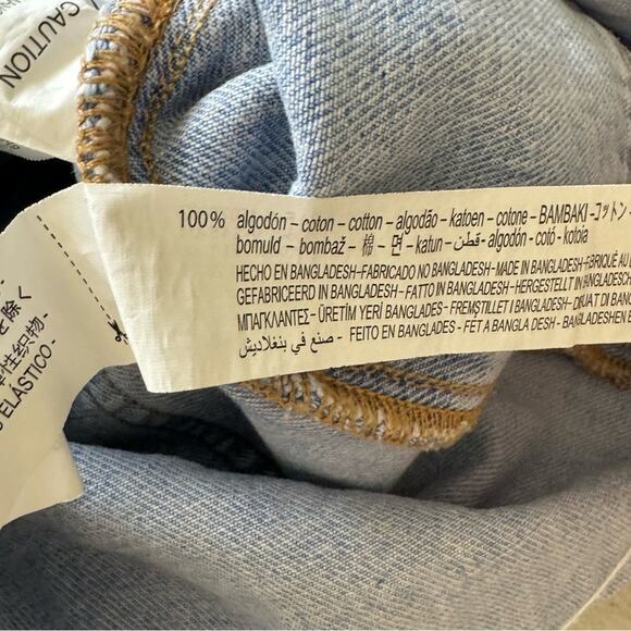 🍁 Zara Denim Mini Overalls Romper Raw Hem Snap Closure Cotton Light Wash Summer - Picture 10 of 16